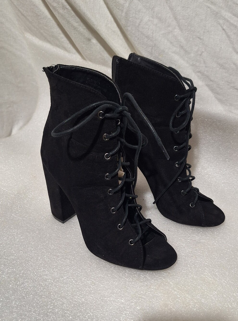 Charlotte Russe Black Lace-Up Peep Toe Block Heel Booties